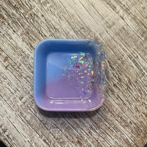Jewelry Tray - Purple + Blue + Rainbow Iridescent Confetti - Square Dish - Picture 3 of 16